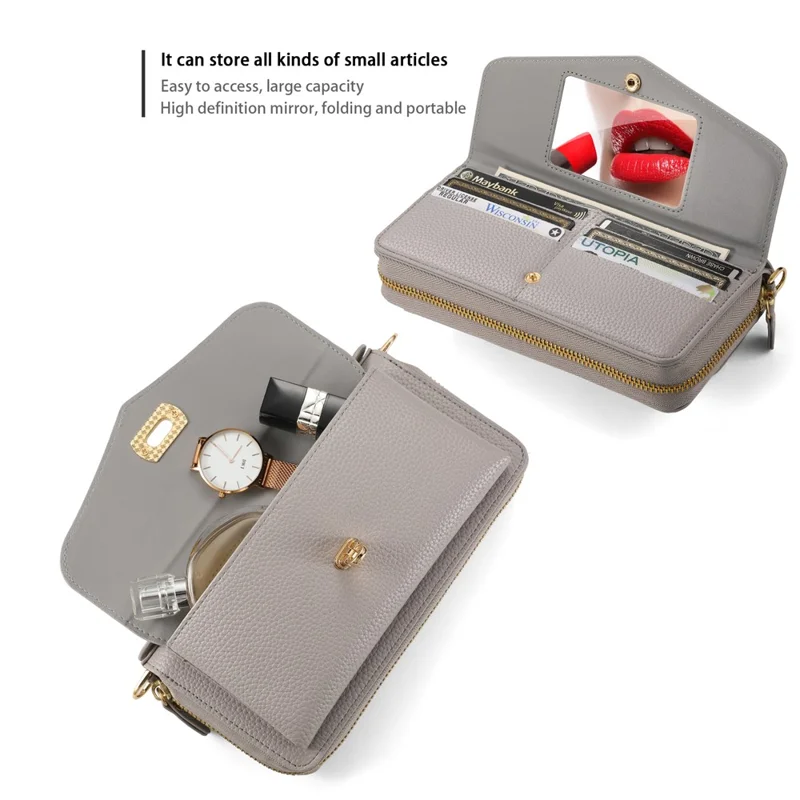 POLA Style 001 For iPhone 14 Pro Case Detachable Wallet Cell Phone Leather Cover - Grey