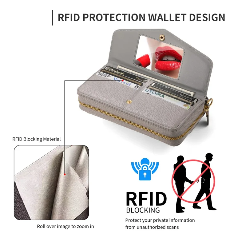 POLA Style 001 For iPhone 14 Pro Case Detachable Wallet Cell Phone Leather Cover - Grey