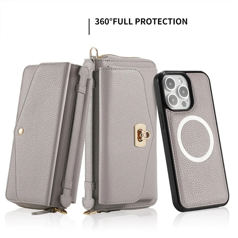 POLA Style 001 For iPhone 14 Pro Case Detachable Wallet Cell Phone Leather Cover - Grey