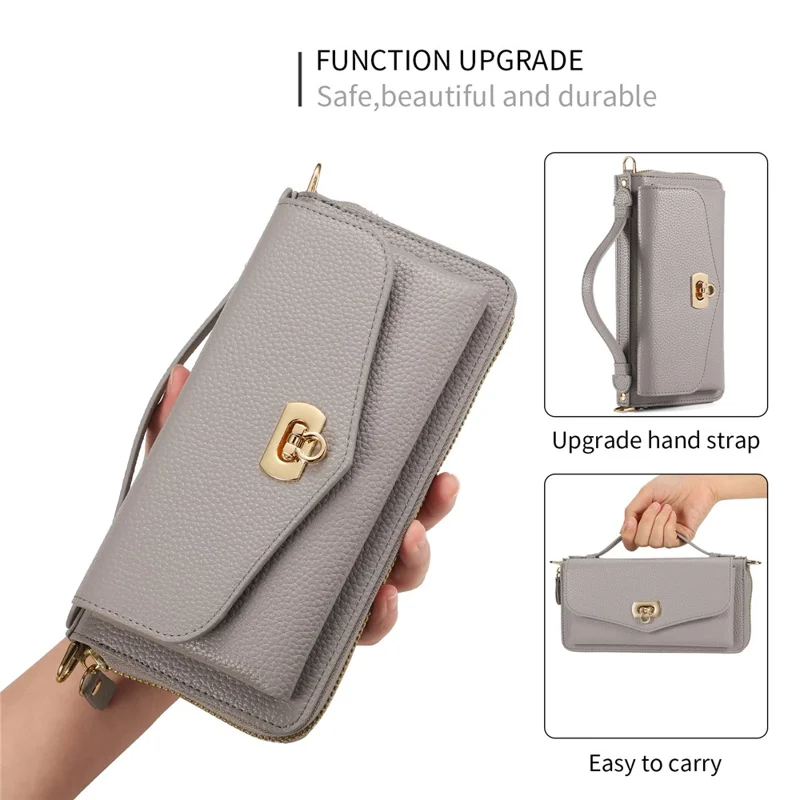 POLA Style 001 For iPhone 14 Pro Case Detachable Wallet Cell Phone Leather Cover - Grey