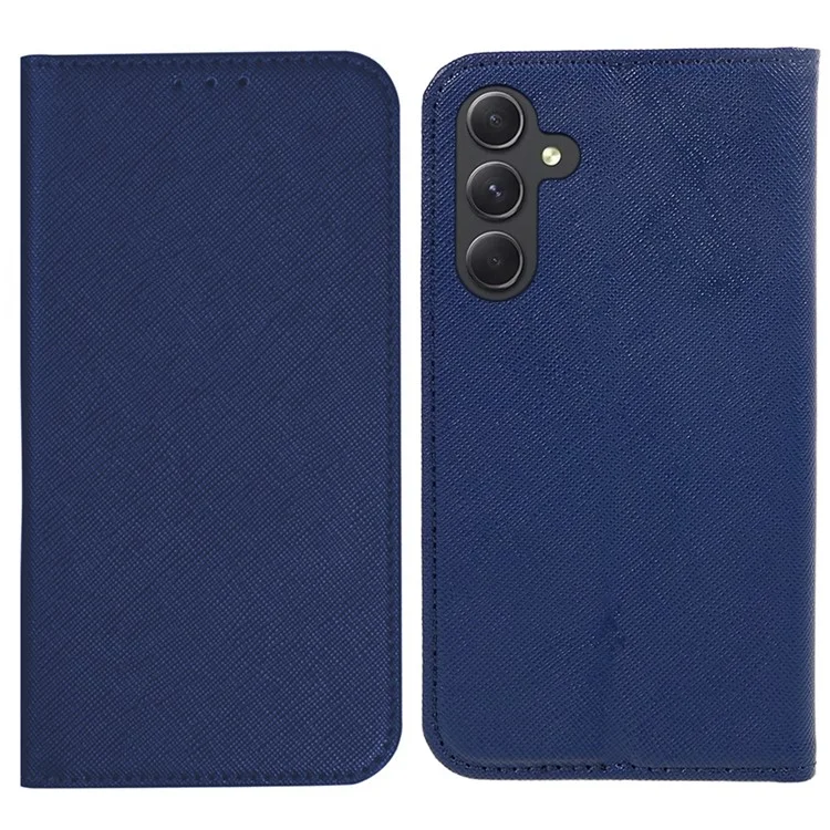 Para Samsung Galaxy A15 4G Funda Antisarañazos Soporte Funda de Teléfono Móvil Cartera de Cuero PU - Azul Oscuro