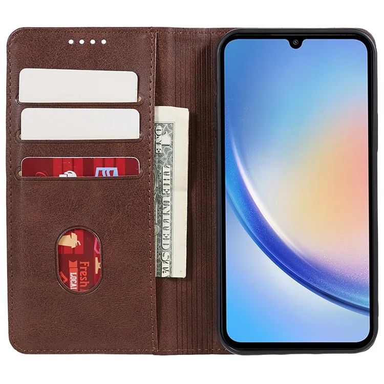 For Samsung Galaxy A15 5G Case Leather Wallet Cover Magnetic Auto Closing Phone Shell - Brown