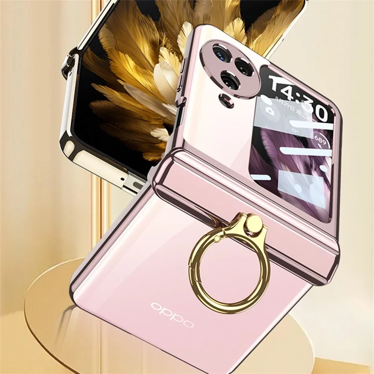 GKK For Oppo Find N3 Flip 5G Clear Case Kickstand Electroplating PC Cover with Rear Screen Film - Champagne Gold