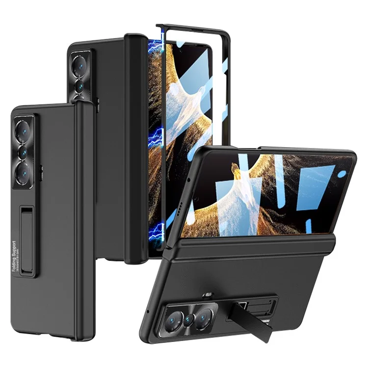 GKK For Honor Magic Vs 5G Case Magnetic Hinge Kickstand PC Cover with Tempered Glass Screen Film - Black