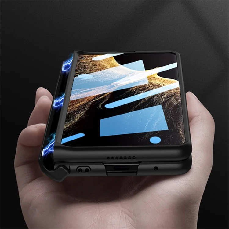 GKK For Honor Magic Vs 5G Case Magnetic Hinge Kickstand PC Cover with Tempered Glass Screen Film - Black