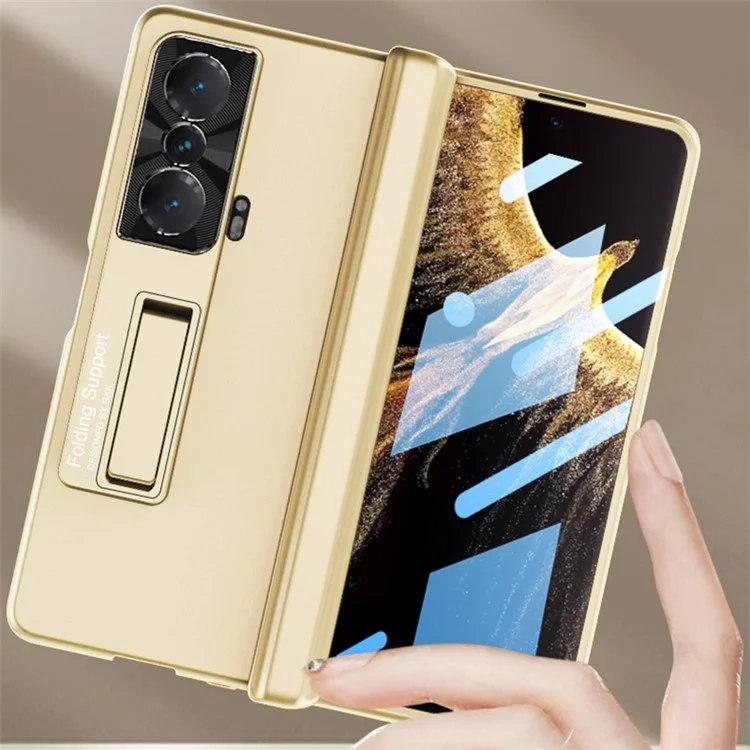 GKK For Honor Magic Vs 5G Case Magnetic Hinge Kickstand PC Cover with Tempered Glass Screen Film - Black