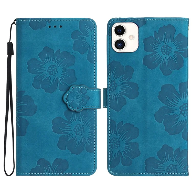 Für Samsung Galaxy A05 4G Case Flowers Imprinted PU Leather Wallet Phone Cover - Blau