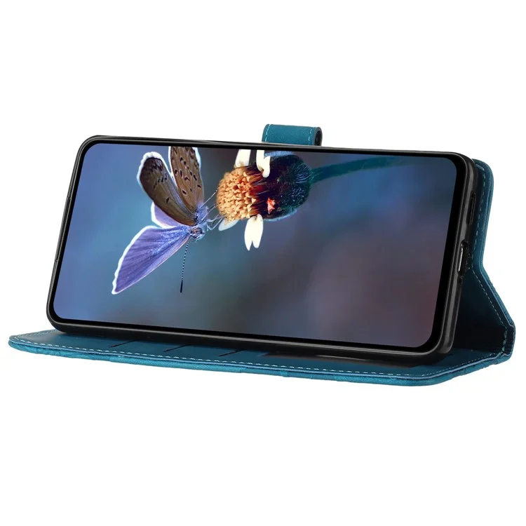 Für Samsung Galaxy A05 4G Case Flowers Imprinted PU Leather Wallet Phone Cover - Blau