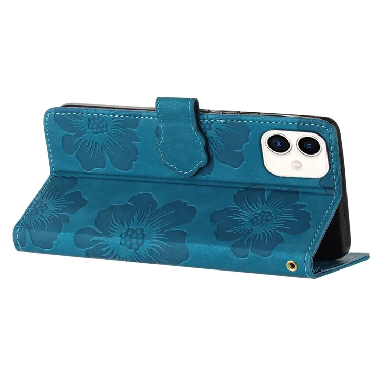 Für Samsung Galaxy A05 4G Case Flowers Imprinted PU Leather Wallet Phone Cover - Blau