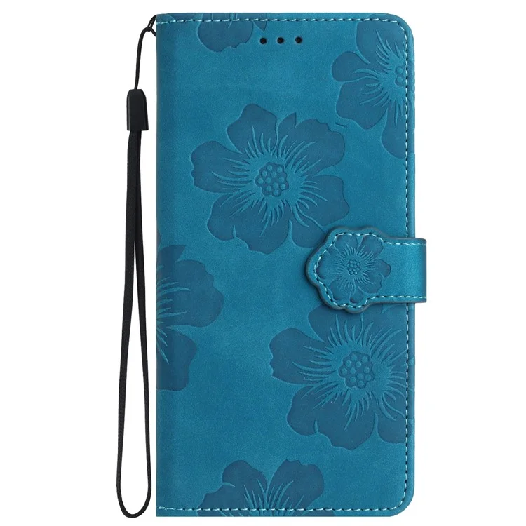 Für Samsung Galaxy A05 4G Case Flowers Imprinted PU Leather Wallet Phone Cover - Blau