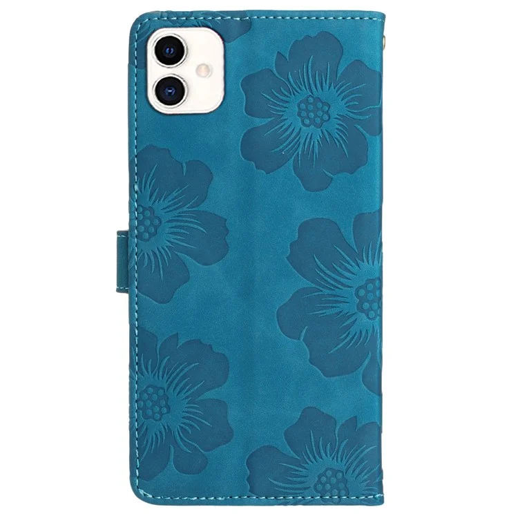 Für Samsung Galaxy A05 4G Case Flowers Imprinted PU Leather Wallet Phone Cover - Blau