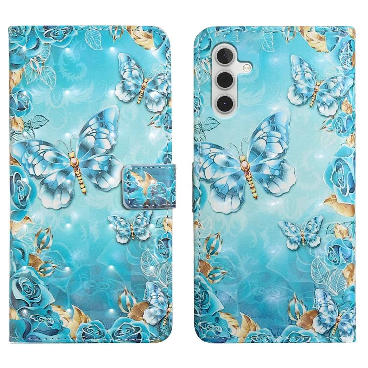 Para Samsung Galaxy S23 FE Funda 3D Patrón de Cuero Flip Funda de Teléfono - Mariposa Azul