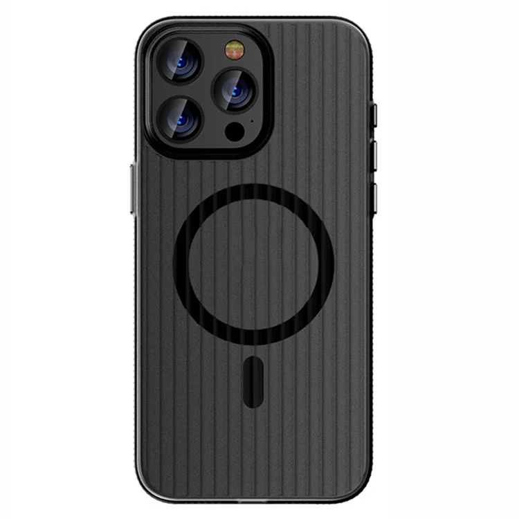 For iPhone 14 Pro Case Compatible with MagSafe PC Corrugated Texture Phone Cover - Black Edge
