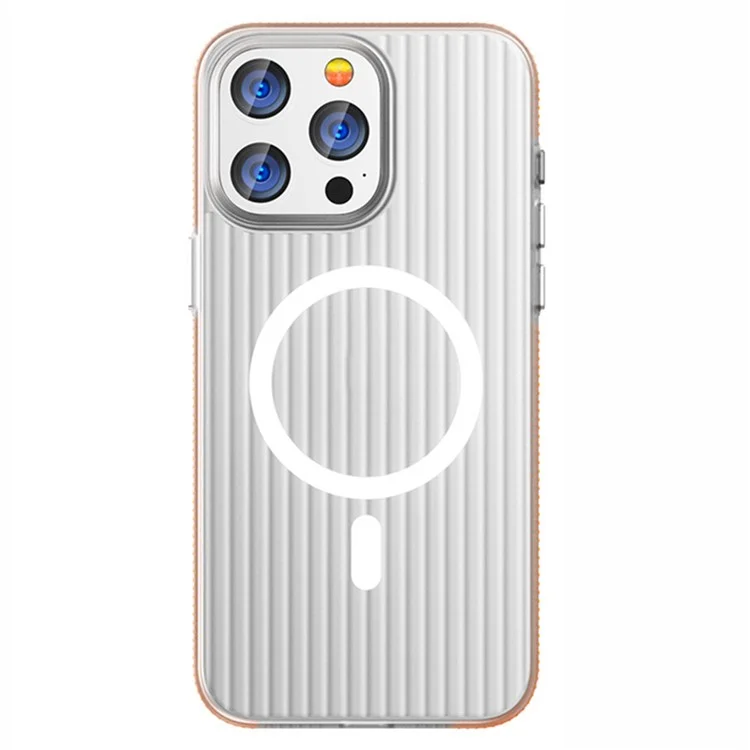 Per iPhone 15 Pro Max Case PC Corrugated Texture Anti-drop Phone Cover Compatible with MagSafe - Orange Edge