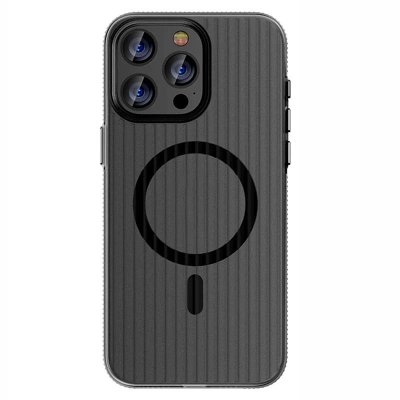 For iPhone 15 Pro Max Case PC Corrugated Texture Anti-drop Phone Cover Compatible with MagSafe - Grey Edge