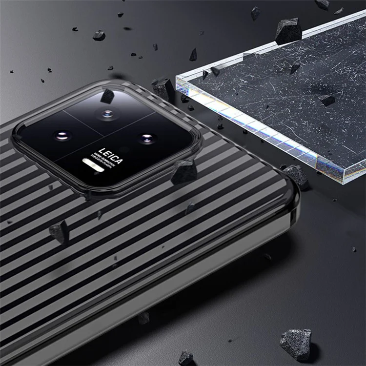 Para Xiaomi 13 Pro 5g Case de Textura Corrugada Tampa do Telefone PC Rígido - Preto Transparente Fosco