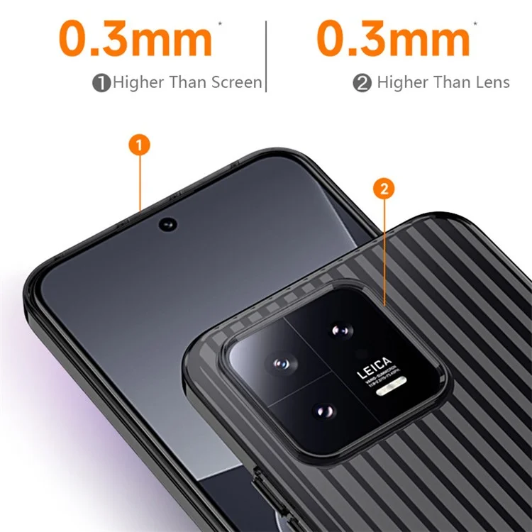 Para Xiaomi 13 Pro 5g Case de Textura Corrugada Tampa do Telefone PC Rígido - Preto Transparente Fosco