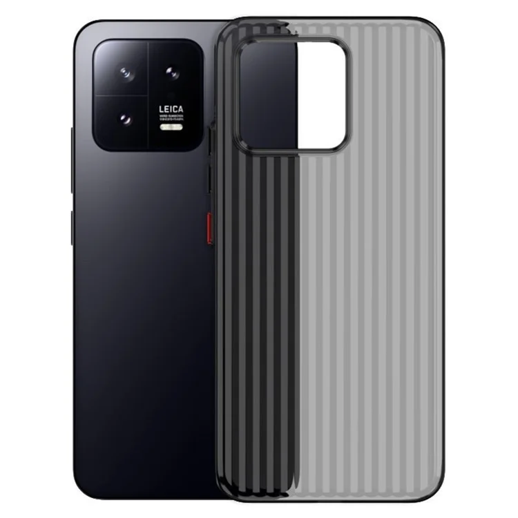 Pour Étui Xiaomi 13 Texture Cannelée Résistant aux Chocs Coque Rigide en PC - Noir Transparent