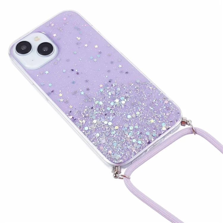 AW Series для iPhone 13 Slim Case Sparkle Epoxy TPU Phone Shell с ремешком - Фиолетовый