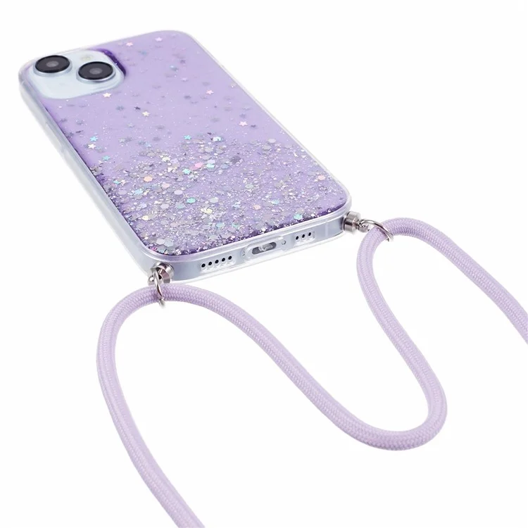 AW Series для iPhone 13 Slim Case Sparkle Epoxy TPU Phone Shell с ремешком - Фиолетовый