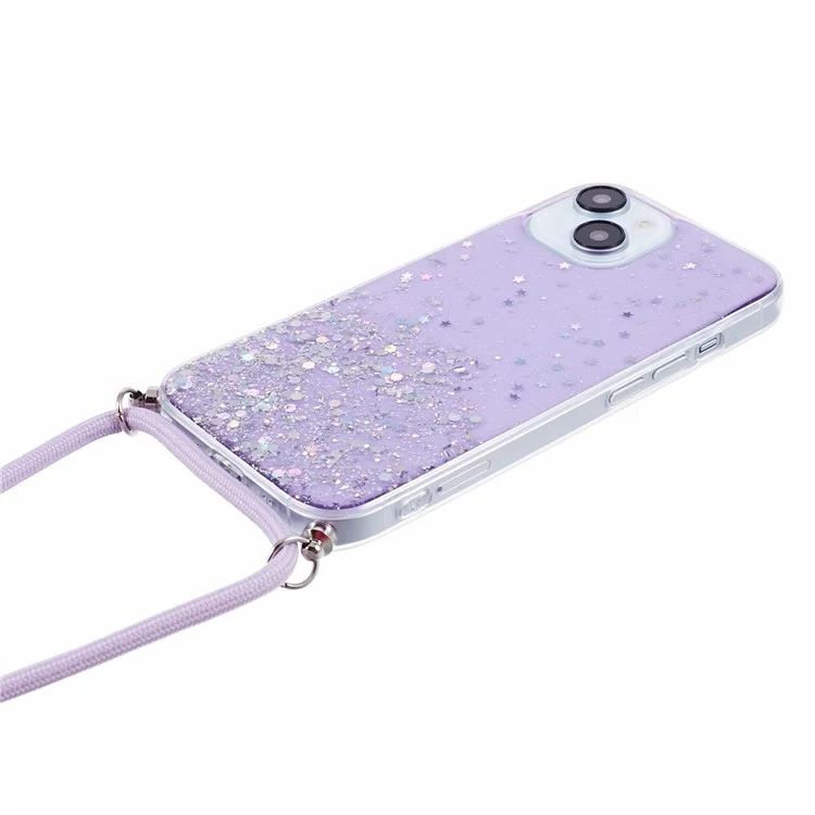 AW Series для iPhone 13 Slim Case Sparkle Epoxy TPU Phone Shell с ремешком - Фиолетовый
