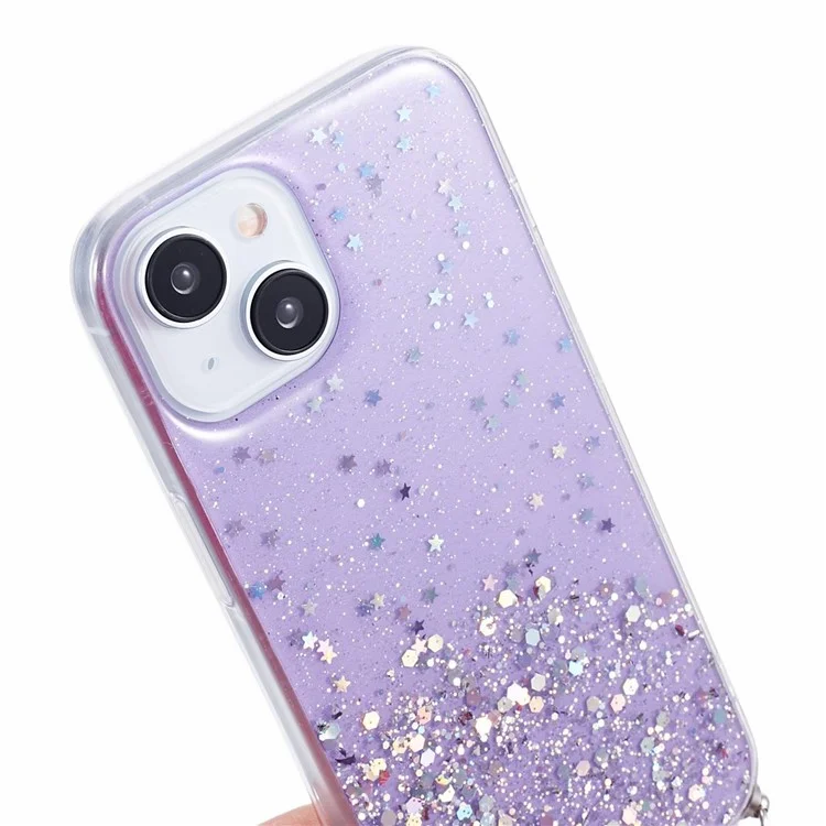AW Series для iPhone 13 Slim Case Sparkle Epoxy TPU Phone Shell с ремешком - Фиолетовый