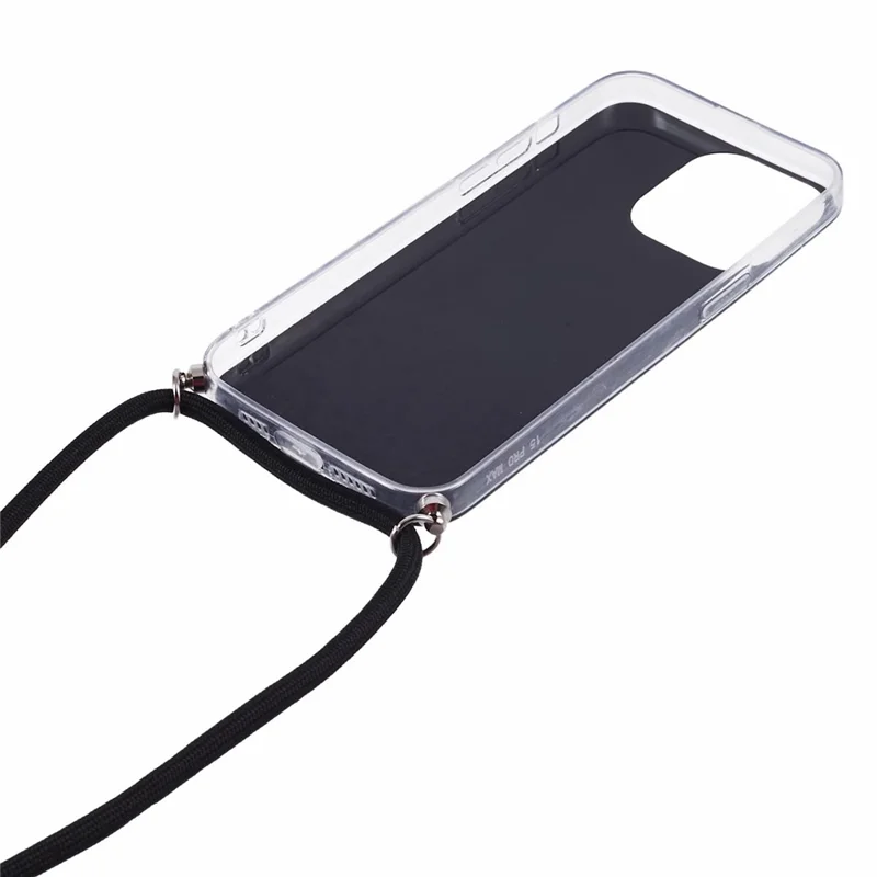 AW Series Epoxy TPU Phone Cover for iPhone 14 Pro Max Cell Phone Case Sparkle Shell with Lanyard - Black