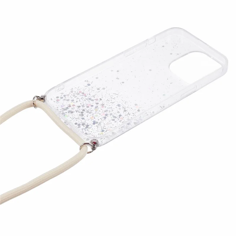 AW Series for iPhone 13 Pro Max Cell Phone Case Sparkle Epoxy TPU Cover with Lanyard - White
