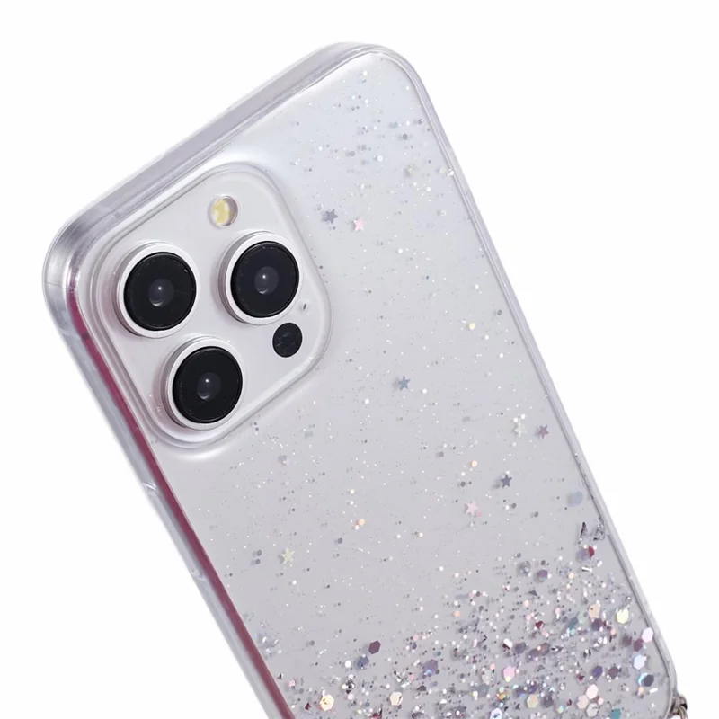 AW Series for iPhone 13 Pro Max Cell Phone Case Sparkle Epoxy TPU Cover with Lanyard - White