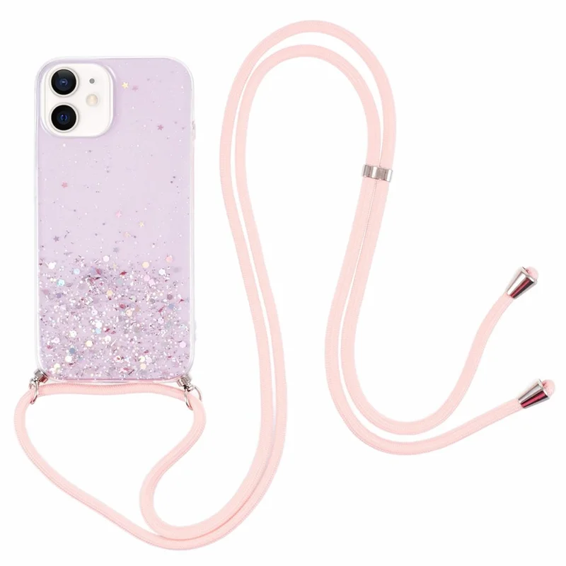 Serie AW per iPhone 12 Pro / 12 Case Sparkle Epoxy TPU Phone Shell con Cinturino - Rosa