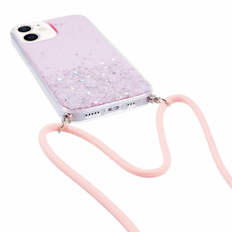 Serie AW per iPhone 12 Pro / 12 Case Sparkle Epoxy TPU Phone Shell con Cinturino - Rosa