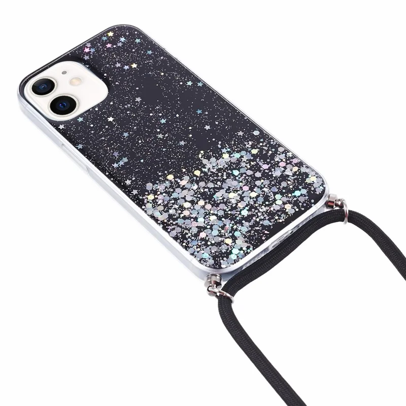 AW Series for iPhone 12 Pro / 12 Case Sparkle Epoxy TPU Phone Shell with Lanyard - Black