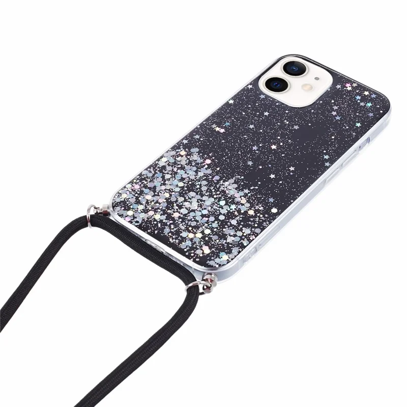 AW Series for iPhone 12 Pro / 12 Case Sparkle Epoxy TPU Phone Shell with Lanyard - Black