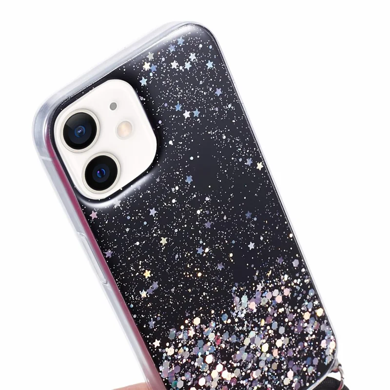 AW Series for iPhone 12 Pro / 12 Case Sparkle Epoxy TPU Phone Shell with Lanyard - Black