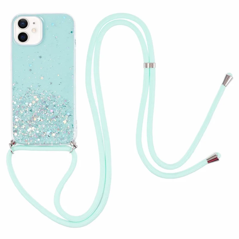 AW Series for iPhone 12 Pro / 12 Case Sparkle Epoxy TPU Phone Shell with Lanyard - Green