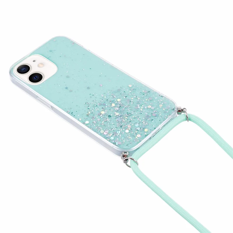 AW Series for iPhone 12 Pro / 12 Case Sparkle Epoxy TPU Phone Shell with Lanyard - Green