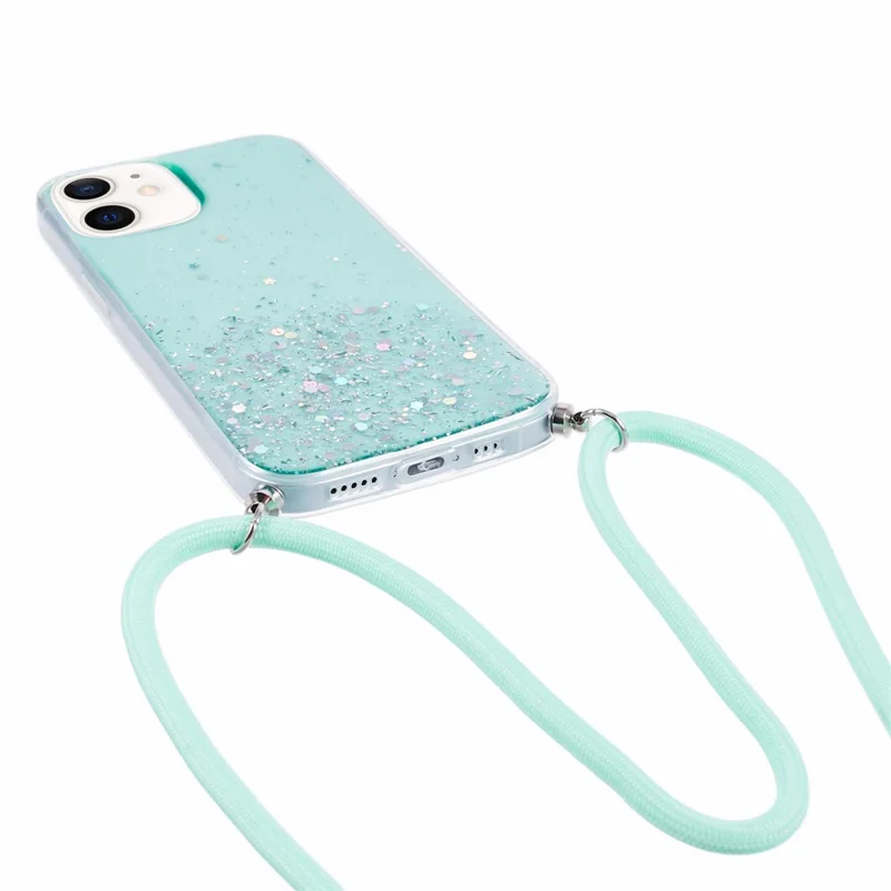 AW Series for iPhone 12 Pro / 12 Case Sparkle Epoxy TPU Phone Shell with Lanyard - Green