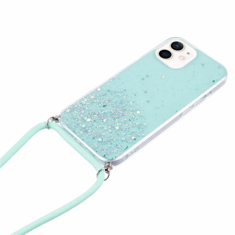AW Series for iPhone 12 Pro / 12 Case Sparkle Epoxy TPU Phone Shell with Lanyard - Green