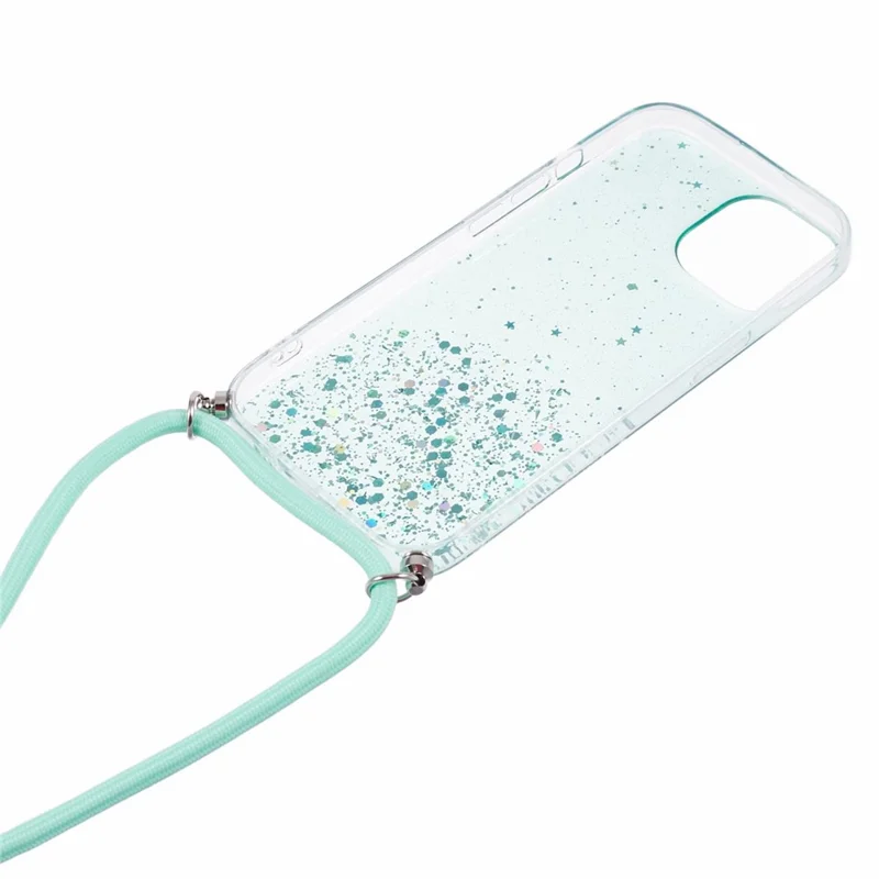 AW Series for iPhone 12 Pro / 12 Case Sparkle Epoxy TPU Phone Shell with Lanyard - Green