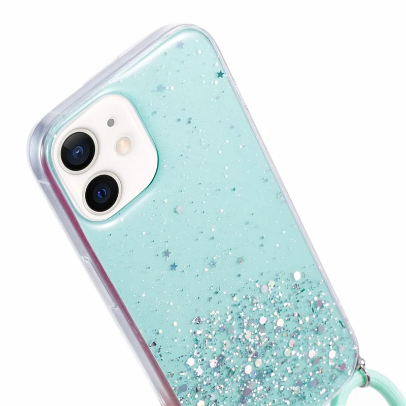 AW Series for iPhone 12 Pro / 12 Case Sparkle Epoxy TPU Phone Shell with Lanyard - Green