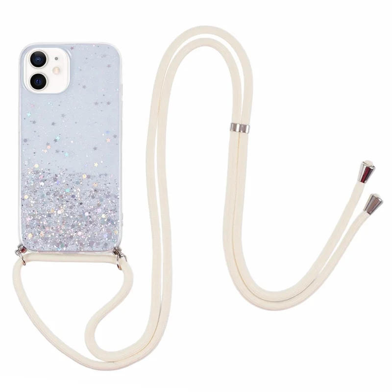 AW Series for iPhone 12 Pro / 12 Case Sparkle Epoxy TPU Phone Shell with Lanyard - White