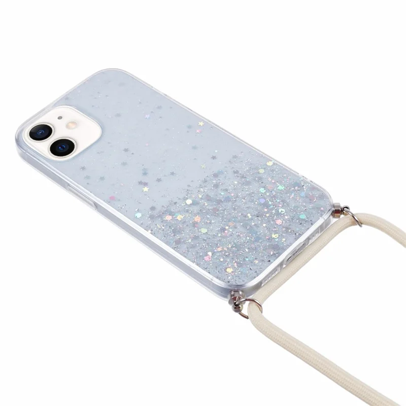AW Series for iPhone 12 Pro / 12 Case Sparkle Epoxy TPU Phone Shell with Lanyard - White