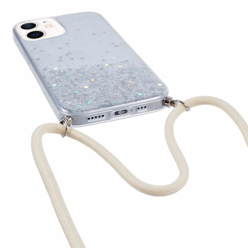 AW Series for iPhone 12 Pro / 12 Case Sparkle Epoxy TPU Phone Shell with Lanyard - White