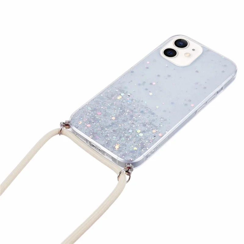 AW Series for iPhone 12 Pro / 12 Case Sparkle Epoxy TPU Phone Shell with Lanyard - White
