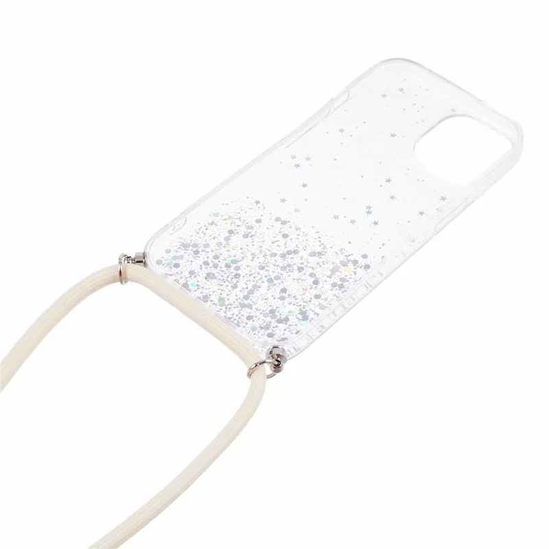 AW Series for iPhone 12 Pro / 12 Case Sparkle Epoxy TPU Phone Shell with Lanyard - White