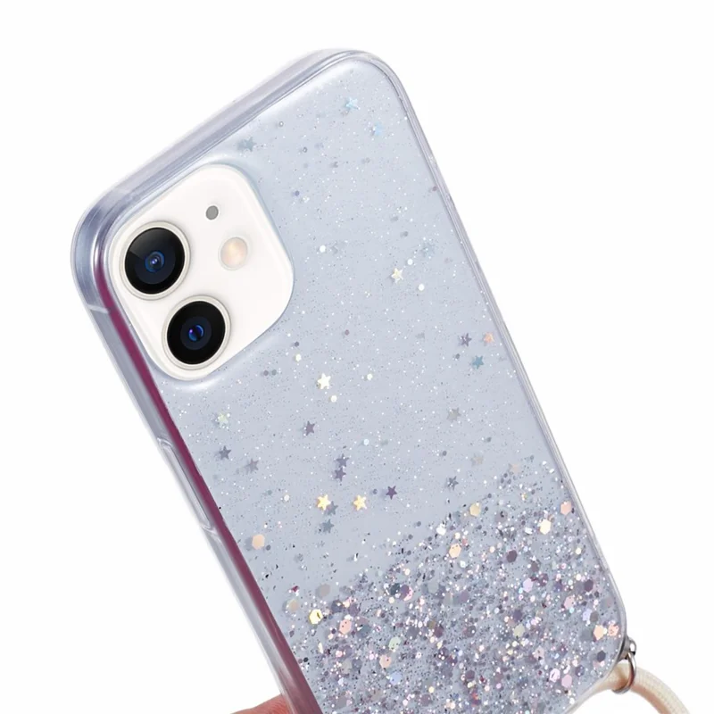 AW Series for iPhone 12 Pro / 12 Case Sparkle Epoxy TPU Phone Shell with Lanyard - White