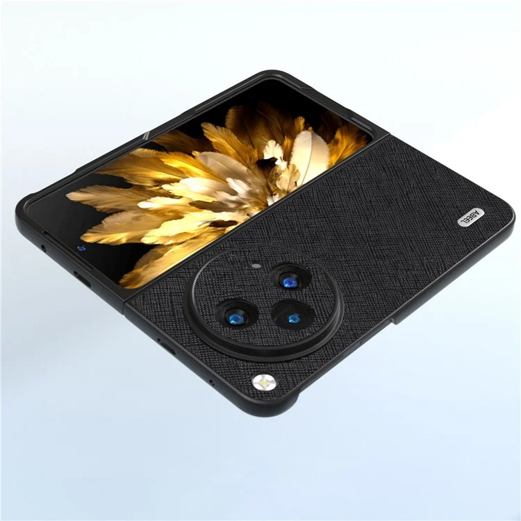 ABEEL для Oppo Find N3 5G / OnePlus Open Case Cross Texture Genuine Cow Leather Phone Back Cover - Черный