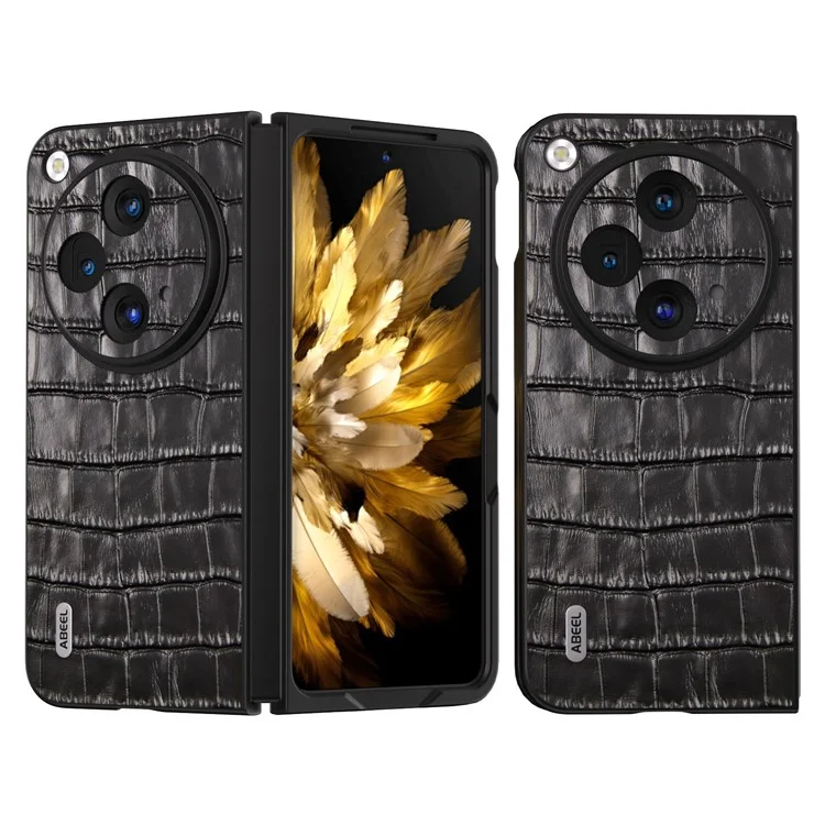ABEEL Für Oppo Find N3 5G / OnePlus Open Case Echtes Rindsleder+PC Rückseiten-Handytasche - Schwarz
