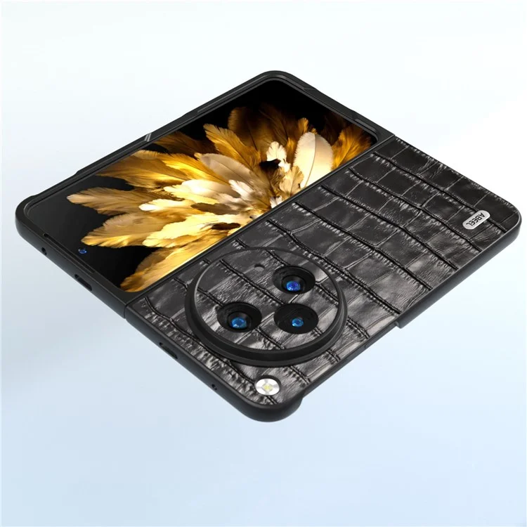 ABEEL Für Oppo Find N3 5G / OnePlus Open Case Echtes Rindsleder+PC Rückseiten-Handytasche - Schwarz