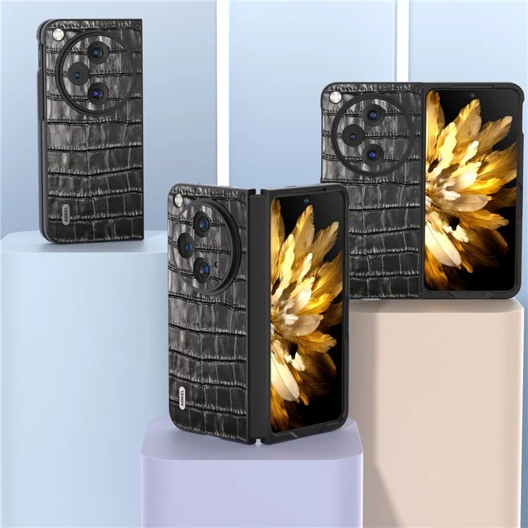 ABEEL Für Oppo Find N3 5G / OnePlus Open Case Echtes Rindsleder+PC Rückseiten-Handytasche - Schwarz